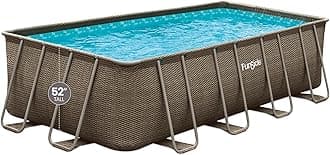 18' x 9' x 52" Oasis Designer Rectangular Frame Outdoor Above Ground Swimming Pool w/Accessories & Maintenance Kit, Brown Triple Basketweave