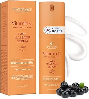 Vitamin C Serum Face Korean Skin Care Anti Ageing Gua Sha Massage With Blackcurrant, Peptides, Collagen - Pigment Spots, 30 Ml