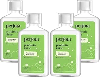 Perfora Thyme Mint Mouthwash | Vitamin C Mouth Freshener For Dental Hygiene & Fresh Breath| No Artificial Flavors & Colors| Alcohol Free Mouth Wash for Men Women & Kids| Fights Germs| Pack of 4, 300ml