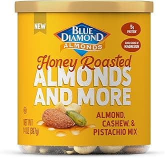 Blue Diamond Almonds, Mixed Nuts Sweet Honey Roasted Deluxe Snack Nuts, Almonds, Pistachios, and Cashews, 14oz. Can (Pack of 1)