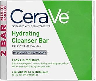Hydrating Cleanser Bar, Soap-Free Body and Facial Cleanser with 5% Moisturizing Cream, Fragrance-Free, 2-Pack, 4.5 Ounce Each