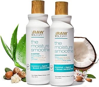 Amêndoa Twelve Raw Sugar Moisture Smoothie Shampoo and Conditioner with Coconut Oil, Agave, and Leite, Nourishes and Moisturizes Dry Hair, Sulfate and Paraben-Free