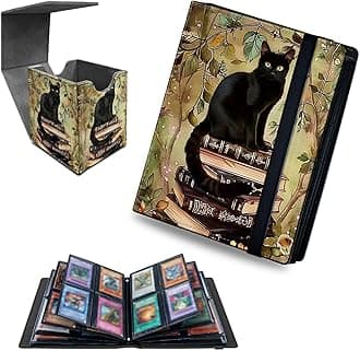 RWUTYTIUL Book Cat 4 Pocket Trading Cards Album + MTG Commander Deck Box, Trading Card Binder Holder with 160 Card Protector, Expandable PU Card Book Collectable Board Game Magic Card Binder