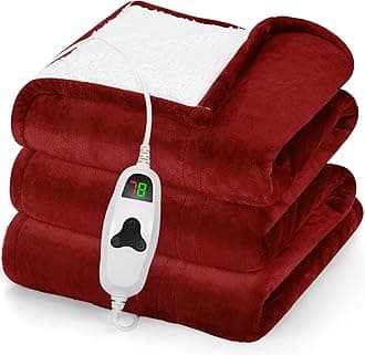greenoak Heated Blanket Electric Throw 50"X60", Heating Blanket with 10 Heat Levels 1/2/4/6/8 Hours Auto-Off Overheat Protection, Flannel Sherpa Soft Warm Heater Blanket, ETL Certified Red