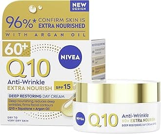 Q10 Anti-Wrinkle 60+ Extra Nourishing Day Cream SPF 15 (50ml), Anti Wrinkle Face Cream to Reduce Fine Lines and Firm Skin, Nourishing Face Moisturiser for Mature Skin
