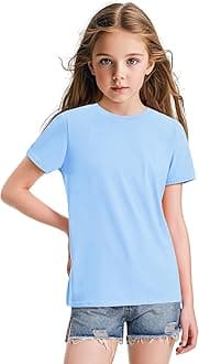 KEREDA Girls Shirts Short Sleeve Soft Cotton T-Shirts Plain Tees Tops Clothes for Kids
