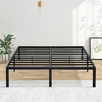 Olee Sleep 14 Inch Classic Metal Platform Bed Frame, Steel Slat Anti-Slip with Center Support, Steel Mattress Foundation, No Box Spring Needed, Black, Queen Size