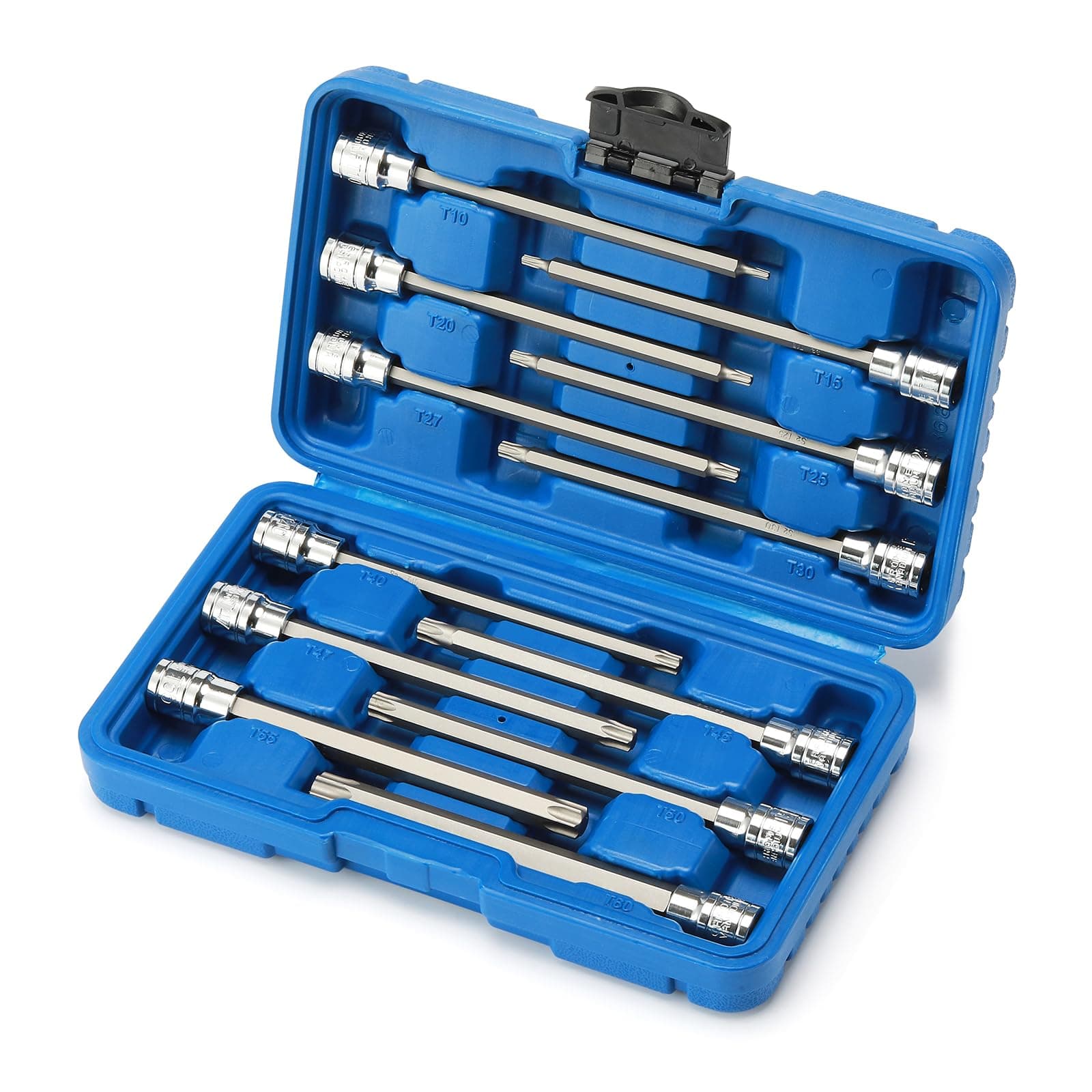 3/8"Drive Extra Long Torx Bit Socket Set, 12 Piece Torx Star Bit Set, T10 to T60, Length: 150mm, CR-V&S2 Steel