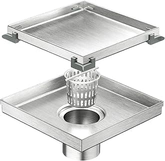 6-Inch Square Shower Drain with Removable Tile Insert Grate,Brushed 304 Stainless Steel, with Watermark&CUPC Certified, Includes Hair Strainer…