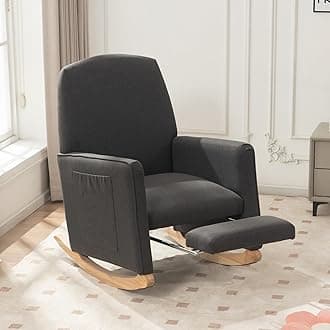 FOXHUNTER Rocking Chair Nursery with Adjustable Footrest and High Backrest, Upholstered Glider Chairs with Side Pockets for Nursery, Rocker Armchair Indoor for Living Room, Dark Gray
