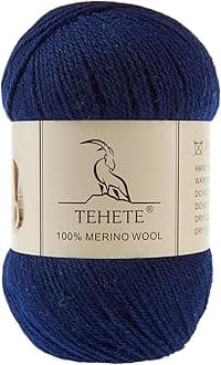 100% Merino Wool Yarn for Knitting 3-Ply Luxury Warm Soft Lightweight Crochet Yarn(Navy Blue,3Balsl)