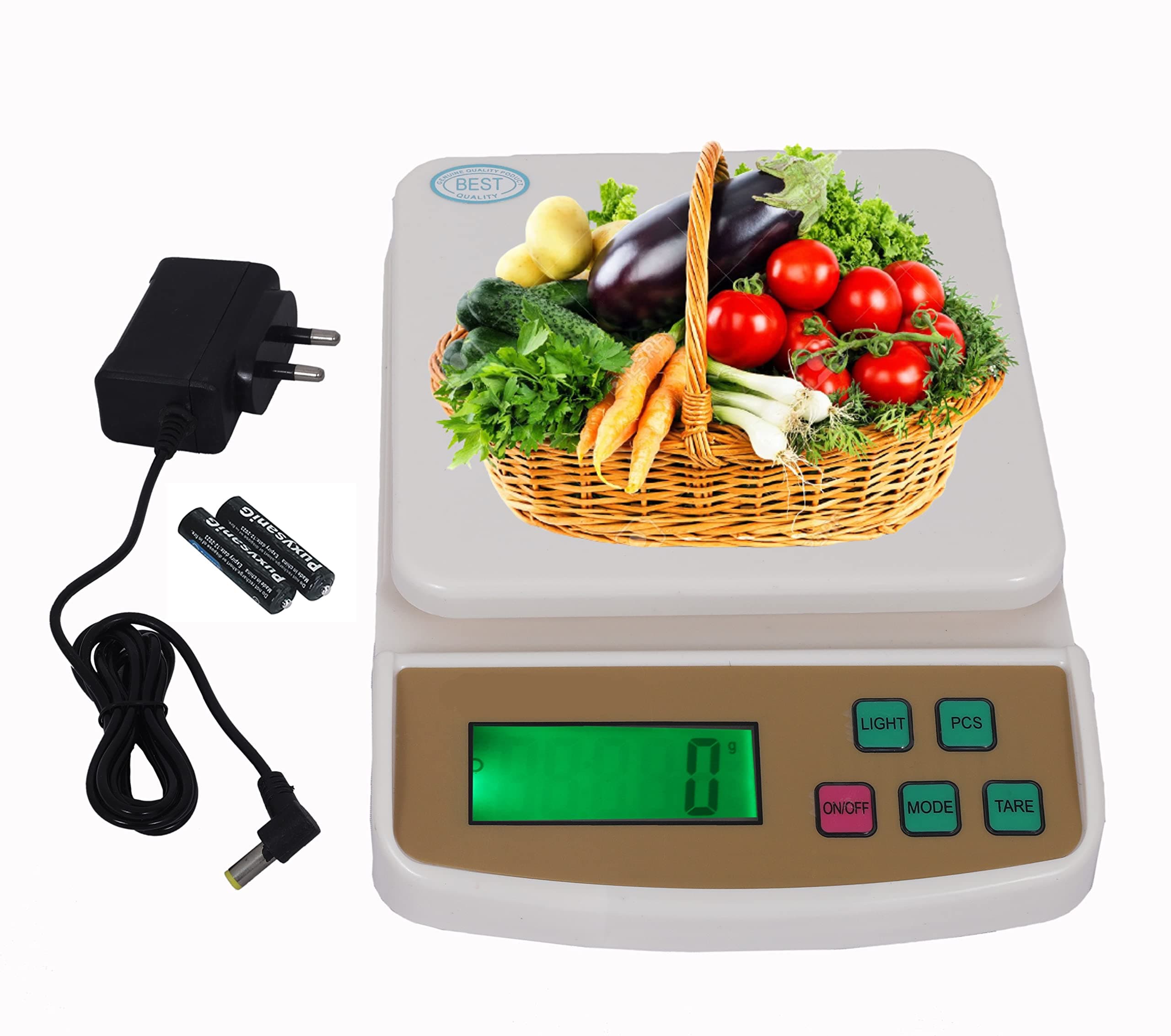 REXBURG® Electronic Kitchen Digital Weighing Scale with Tare Function with Adaptor (10 Kg-SF 400A) - White.