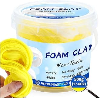Modeling Foam Clay,500g(17.6oz) Soft Air Dry Clay for Adults Lightweight DIY Creative Art Supplies with Sculpting Tools,Suitable for Cosplay/Crafts/Design/Shaping,Yellow