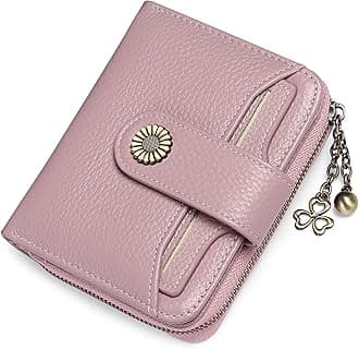 SENDEFN Women's Leather Wallet Short Money Bag Women RFID Blocking Wallet Women Small Zipper Wallet, Purple, RFID