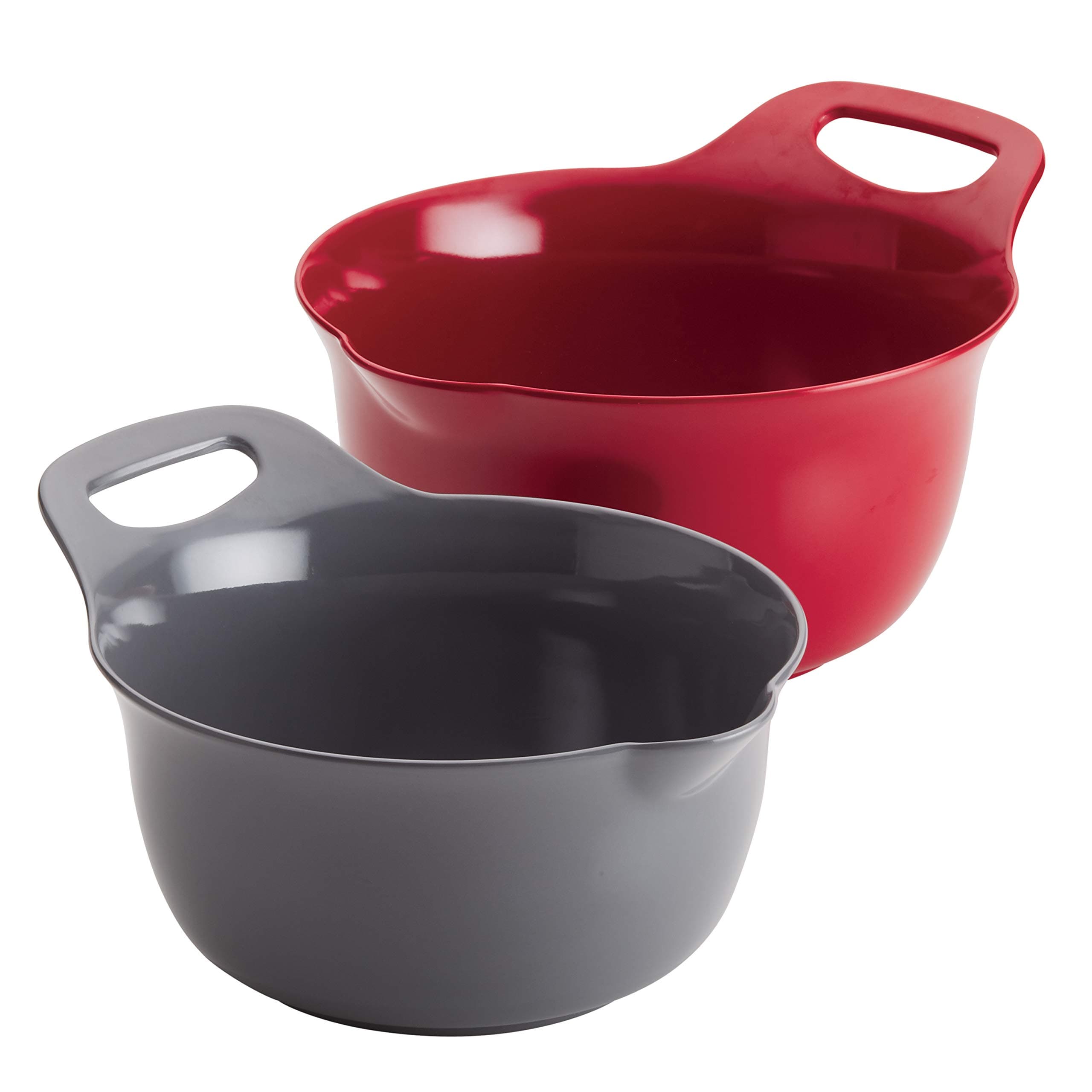 Tools and Gadgets Nesting / Stackable Mixing Bowl Set with Pour Spouts and Handle - 2 and 3 Quarts, Red and Gray
