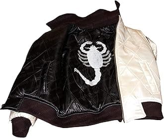 Mens White Quilted Satin Bomber Jacket - Reversible Scorpio Logo Bomber Jackets for Men