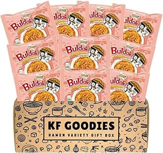 KF GOODIES Korean Ramen Variety Pack Gift Box (10 Count) – Spicy Buldak Noodle Assortment for Birthdays, College Care Packages, Office Snacks, and Gift Baskets