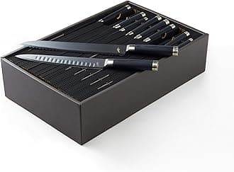 Michel BRAS 10 Piece Knife Set, Handcrafted Kitchen Knife Set, 3 Layer Stainless Steel Blades, Black Pakkawood Handles, Precision and Sharpness for Professional and Home Chefs