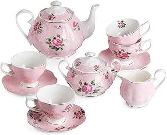 BTÃƒT- Floral Tea Set, Tea Cups (8oz), Tea Pot (38oz), Creamer and Sugar Set, Gift Box, China Tea Set, Tea Sets for Women, Tea Cups and Saucer Set, Tea Set for Adults, 4 Tea Cups Set, Porcelain Tea