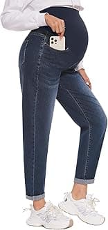 Women's Maternity Boyfriend Jeans Over Belly Stretch Comfy Loose Casual Denim Pants with Pockets for Everyday Wear
