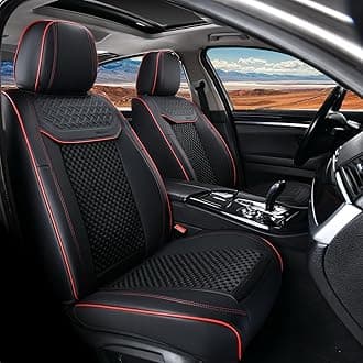 Leather Seat Covers for Car, Waterproof Car Seat Covers Full Set, 2 in 1 Conversions Car Seat Cover Protector Car Accessories Universal Fit for Most Cars SUVs and Trucks（Black&Red）