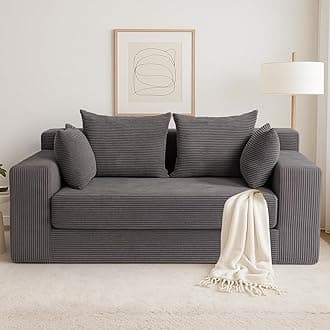 cidludto Convertible Sofa Bed, 3 in 1 Loveseat Folding Couch Bed Foldable - Boneless Couch & Floor Futon Sleeper, Corduroy Pull Out Sofa Bed with 4 Pillows for Living Room, Grey