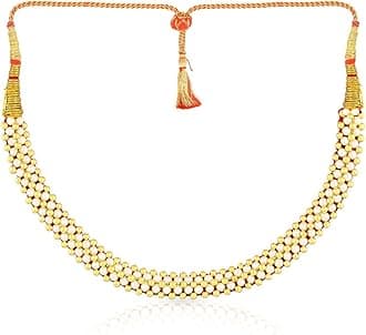 Malabar Gold & Diamonds 22KT Pure Yellow Gold Traditional Thushi Necklace for Women | Maharashtrian Pure Yellow Gold Beaded Mangalsutra Style | Adjustable Dori Jewellery for Women