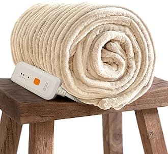 GOTCOZY Electric Blanket Heated Throw 50''X60''- Ribbed Faux Fur Heated Blanket with 4 Heating Level & 3 Hour Auto Off Heating Blanket, ETL&FCC Certified Machine Washable(Eggnog)