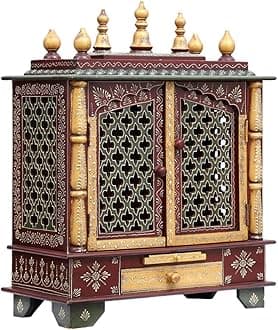 Wooden Temple/Home Temple/Pooja Mandir/Pooja Mandap/Temple for Home (Maroon), 24 Cm