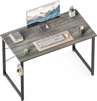 ODK40 Inches Computer Desk for Home Office, Office Table for Small Spaces, Writing Desk with Headphone Hooks, Grey Oak