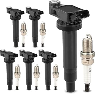 UF267 Ignition Coil Pack & 4504 Double Iridium Spark Plug For 2000-2008 TOYOTA Avalon Camry Highlander Sienna Solara / 1999-2008 Lexus RX300 RX330 ES300 ES330 RX400h V6 3.0L 3.3L Set of 6