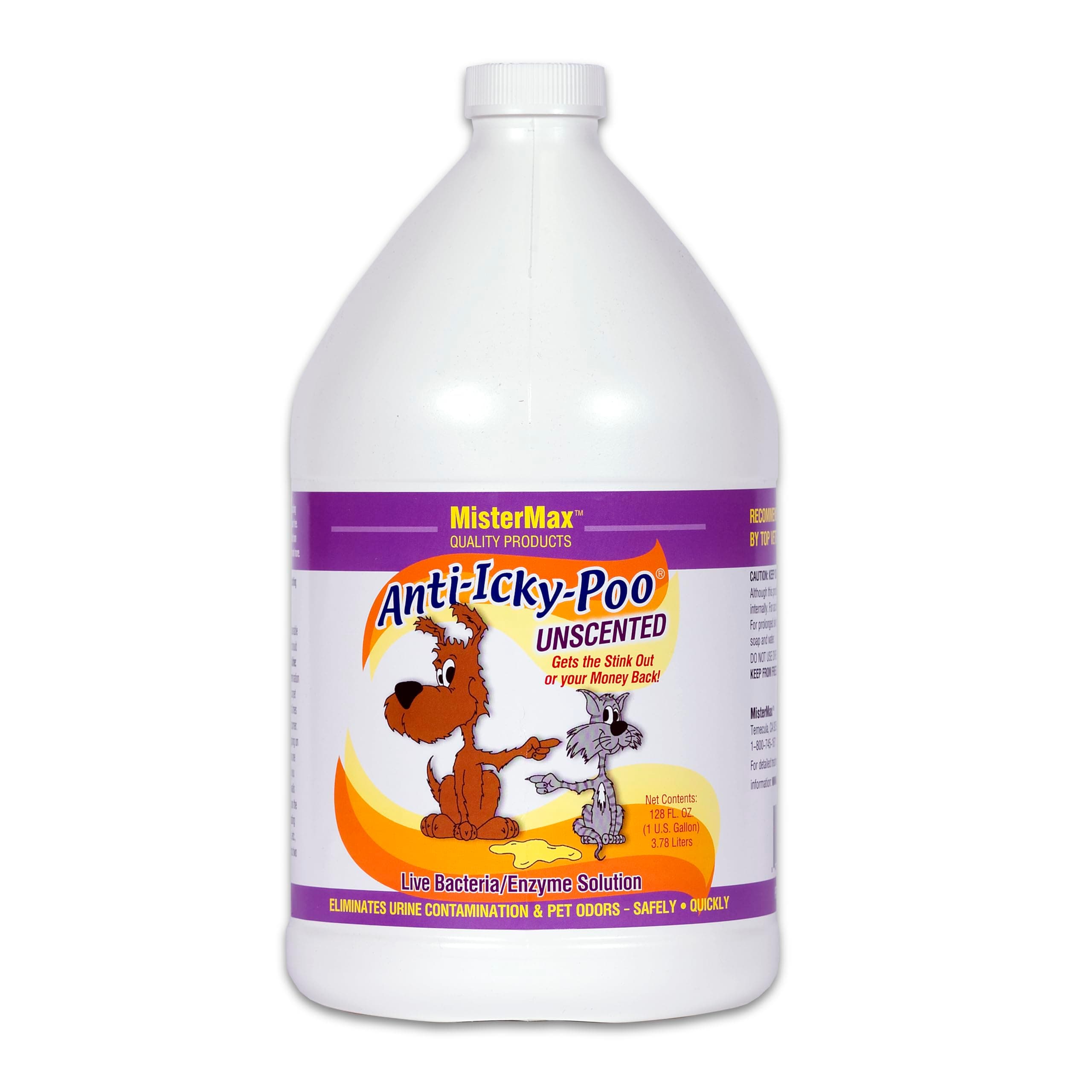 Mister Max Anti Icky Poo Pet Urine Enzyme Cleaner & Feces Odor Remover, Enzymatic Cleaner for Dog & Cat Urine, Pet Odor Remover Spray, 1 Gallon (Unscented)