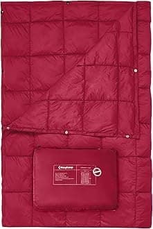 KingCamp Ultralight Camping Blanket, Packable Down Alternative Puffy Wearable Blankets Weatherproof Warm Package Quilt with Snap Buttons for Outdoor Hiking Travel Picnic Stadium (79" L x 53" W, Wine)