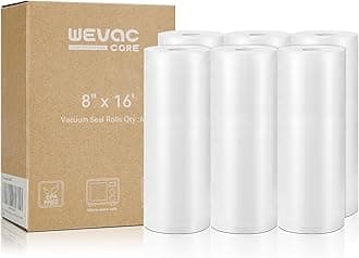 Vacuum Sealer Bags 8x16' Rolls 6 pack for Food Saver, Seal a Meal, Weston. Commercial Grade, BPA Free, Heavy Duty, Great for vac storage, Meal Prep or Sous Vide