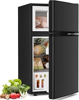 Antarctic Star Compact Refrigerator with Freezer,2 Door Mini Fridge,Adjustable Shelf,Small Fridge for Bedroom Office Dorm Kitchen,3.2 Cu.Ft.BLACK