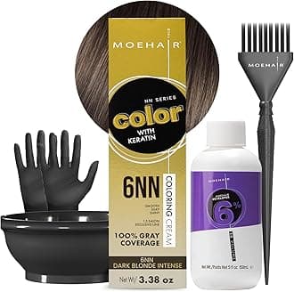 MOEHAIR Hair Coloring Kit | 6NN Permanent Hair Color (Dark Blonde Intense), 20 Volume Developer 6%, Coloring Brush, Gloves & Mixing Bowl | Keratin Infused | Gray Coverage | Adds Shines & Softness