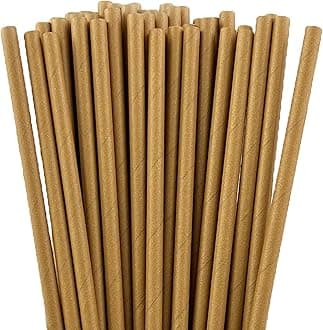 Extra Durable Brown Paper Straws Biodegradable- 7.8" Premium Toxin Free Paper Straw 200Pcs Bulk- Drinking Straws for Party Supplies, Birthday, Mixed Drinks, Weddings, Restaurant, Food Service