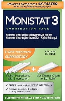 Monistat 3-Day Yeast Infection Treatment Suppositories + Itch Relief Cream, 7 Piece Set