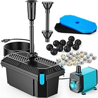 POPOSOAP Pond Filter with Pump Fountain Kits, 660GPH Pond Filter with 40W Pond Pump & Fountain Kit, Koi Pond Filters for Outdoor Ponds Clean, Clear, and Add Water Features(Corded Electric)