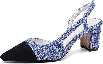 MICIFA Slingback Heels for Women，Round Toe Chunky Heeled Pumps Ankle Strap Fashion Splicing Dress Shoes