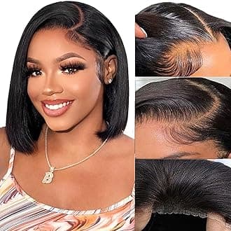 Wear and Go Glueless Bob Wig Human Hair Pre Plucked Pre Cut 4x4 Lace Closure Bob Wigs For Black Women Human Hair Glueless Straight Bob Lace Front Wigs For Beginner Short Bob Wig Human Hair (10 Inch)