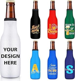 Custom Beer Bottle Sleeve Insulators 12oz Standard Zip-up Bottle Jacket Non-slip Thick Neoprene Drink Holder with Personalized Logo Text Bulk 6PC Pack