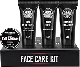 – Mens Skin Care Kit - Mens Facial Care Kit - Includes (148ml Each) Rejuvenating Face Moisturiser, Microdermabrasion Facial Scrub, Foaming Cleanser & Eye Cream (30ml) - Gifts For Men
