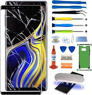 Original Samsung Galaxy Note 9 Screen Replacement 6.4 inch Front Outer Glass Lens Screen Repair Kit incl Waterpoof Frame Adhesive,Repair Glue and Lamp Tool Kit(No Digitizer,No LCD) N960U Series