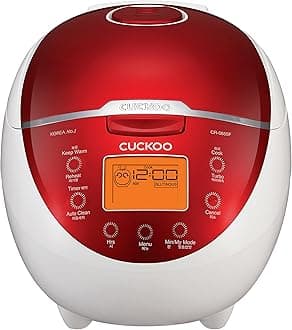 CUCKOO Micom Rice Cooker 6 Cup Uncooked / 12 Cup Cooked, Fuzzy Logic Rice Maker with Delay Timer & Keep Warm Setting, Versatile Food Steamer for Cooking, Non-Stick Inner Pot, Red (CR-0655F)