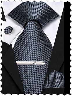 Hi-Tie Silk Ties for Men Pink Blue Black Mens Ties Set 4 PCS Necktie Pocket Square Cufflinks Clip Pin for Wedding