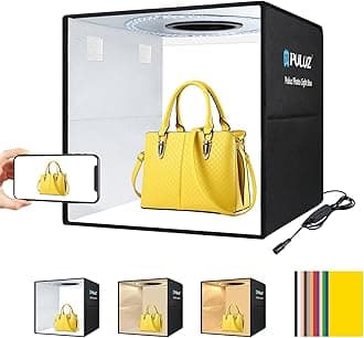 16"×16" Professional Photo Studio Light Box,PULUZ Portable Foldable Light Box Photography,Tri-Color Dimmable Photo Box Kit with 160 LED Lights & 6 Backdrops (12 Colors) for Product Photography
