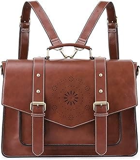 ECOSUSI Backpack for Women Briefcase Messenger Laptop Bag Vegan Leather Satchel Work Bags Fits 15.6 inch Laptops, Coffee