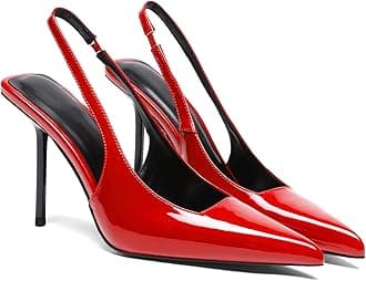 GERULATA Women's Slingback Stiletto Heels Stretch Strap Slip On Pumps Shoes Pointed Toe Backless Patent Leather Dress High Heels