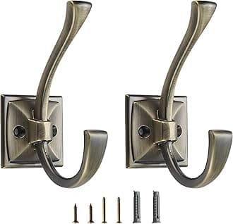 10 Pack Decorative Heavy Duty Towel Hooks for Hanging Robe Double Brushed Antique Brass Coat Hooks Wall Mounted with Screws for Key, Towel, Bags, Cup, Hat